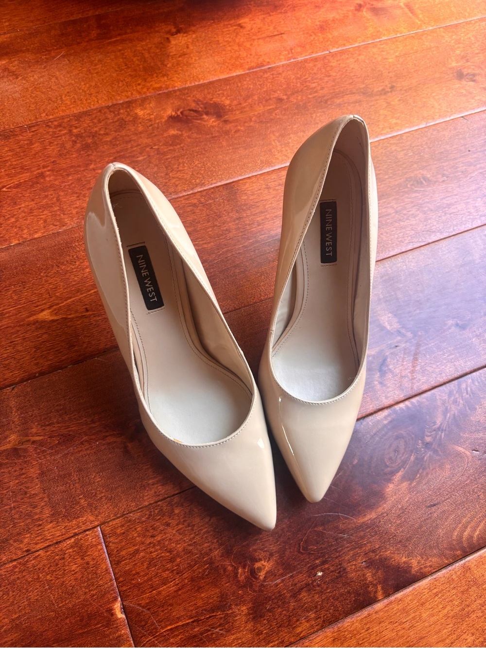 Nine West Beige Patent Pointed-Toe Pumps